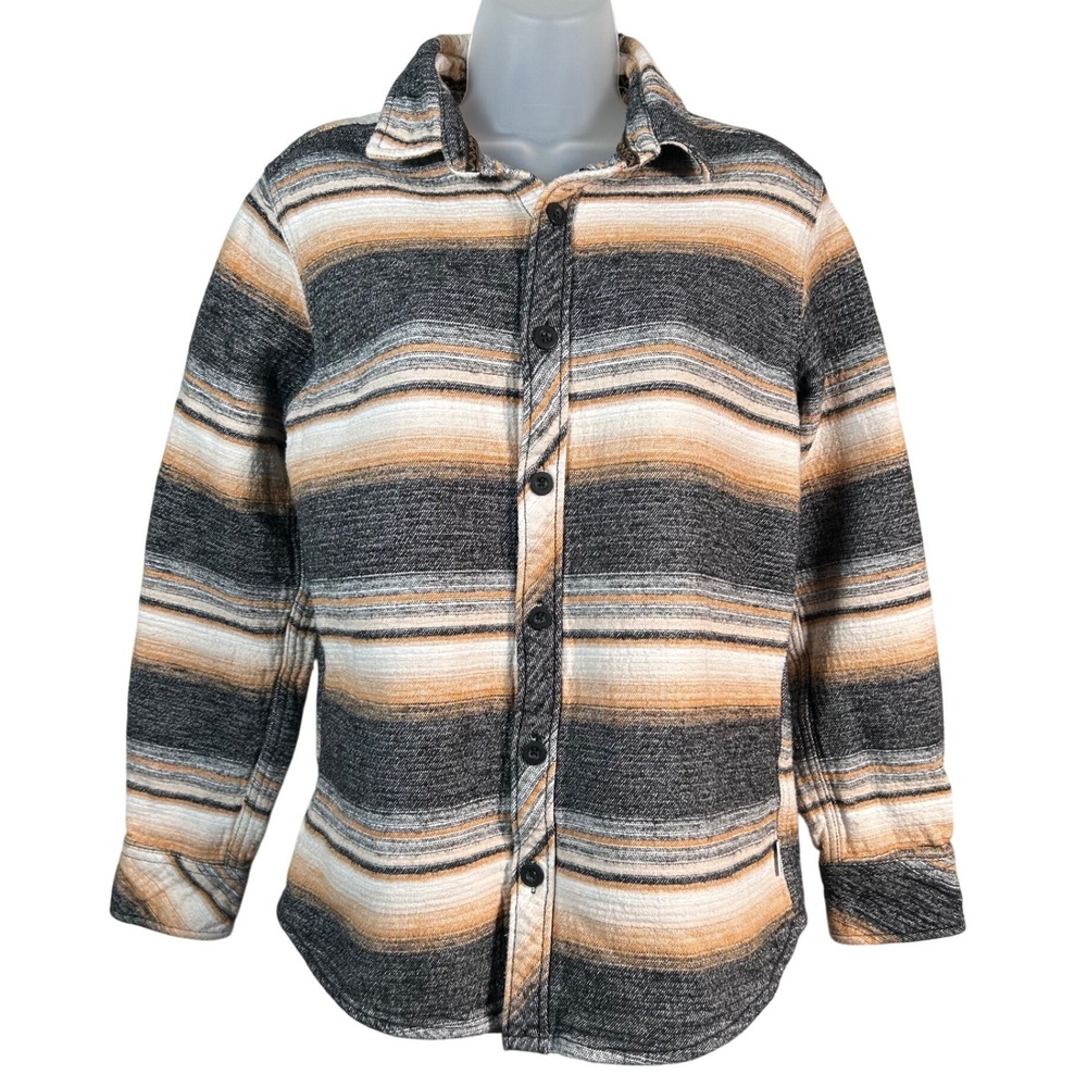 Depart West Mens Sz Medium Striped Flannel Shirt Charcoal Orange Cotton Y2K 90s